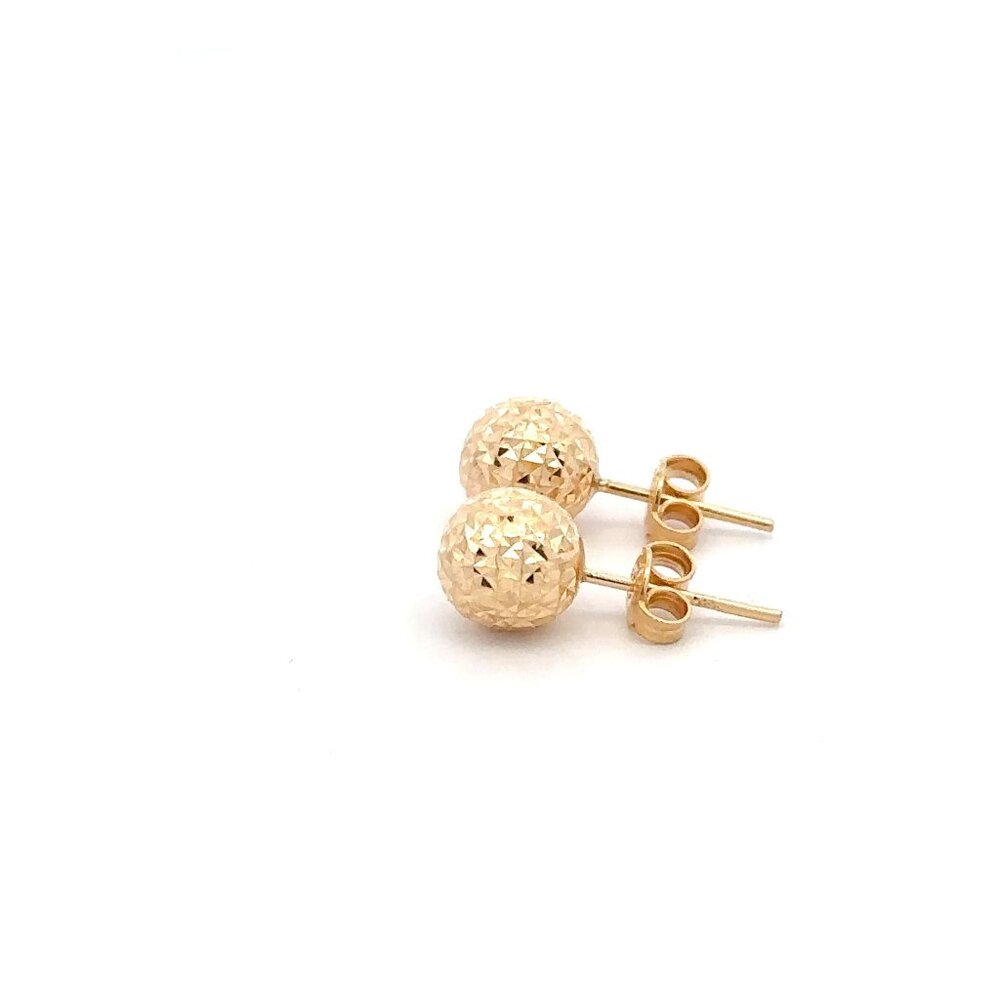 18K Gold Earrings Stud Balls Textured - Picture 3 of 11